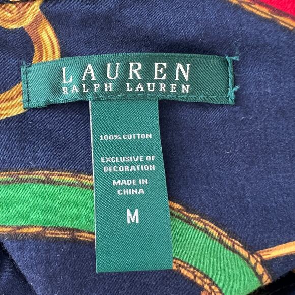 Lauren Ralph Lauren Blue Hawaiian Shirt Cotton Chain Printed Button-Up Medium M - Picture 6 of 7